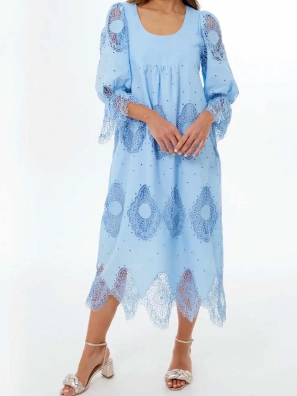 NWT Tuckernuck Blue Linen Lace Dress "Forget Me Not" Ashlyn Midi - sz XL